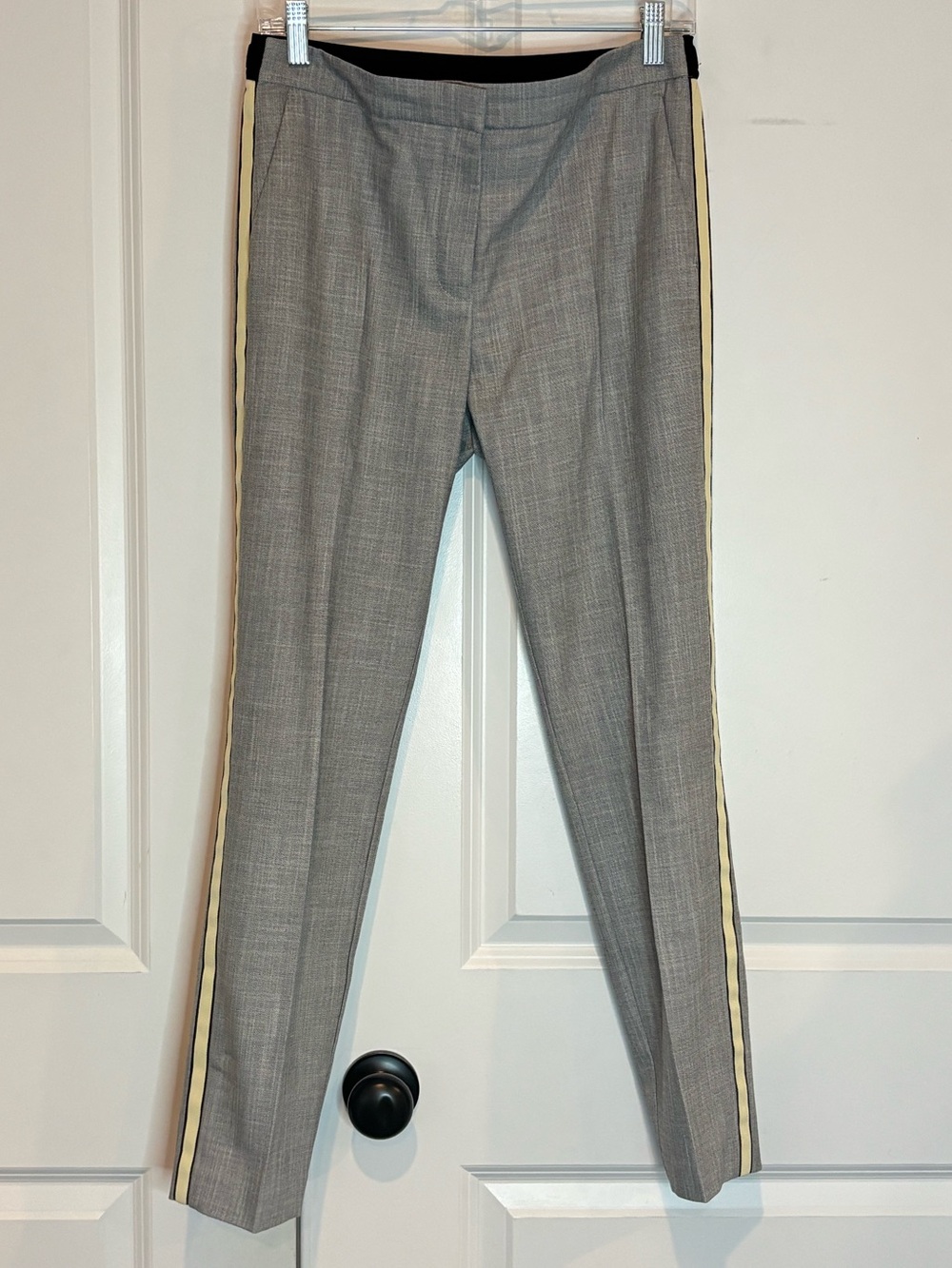Zara Gray Ivory Black Tuxedo Side Stripe Slim Ankle Pants M